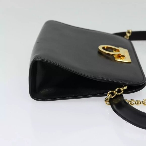 Salvatore Ferragamo Gancini Chain Bag Leather 2way Black Gold Silver Auth hk2202 - Picture 12 of 16